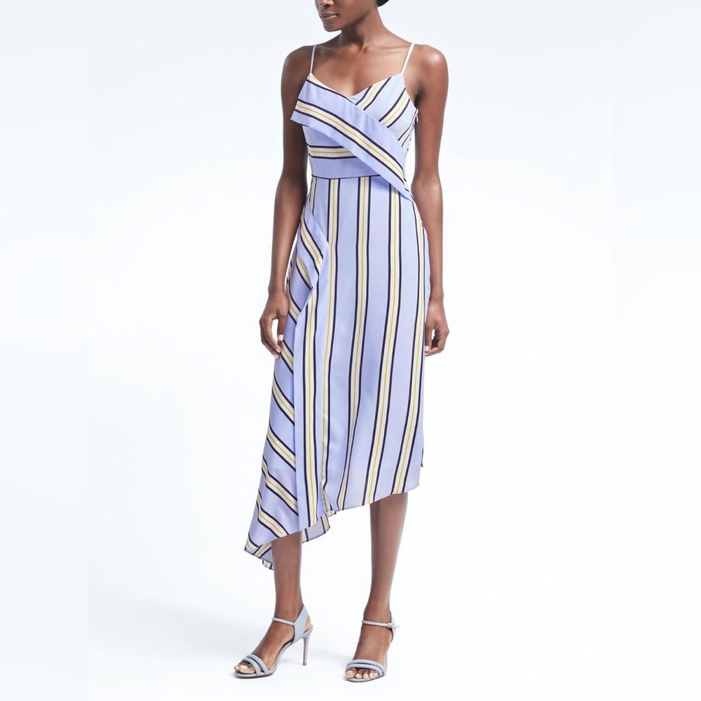 Banana Republic Striped Asymmetrical Foldover Strappy Midi Dress 2P